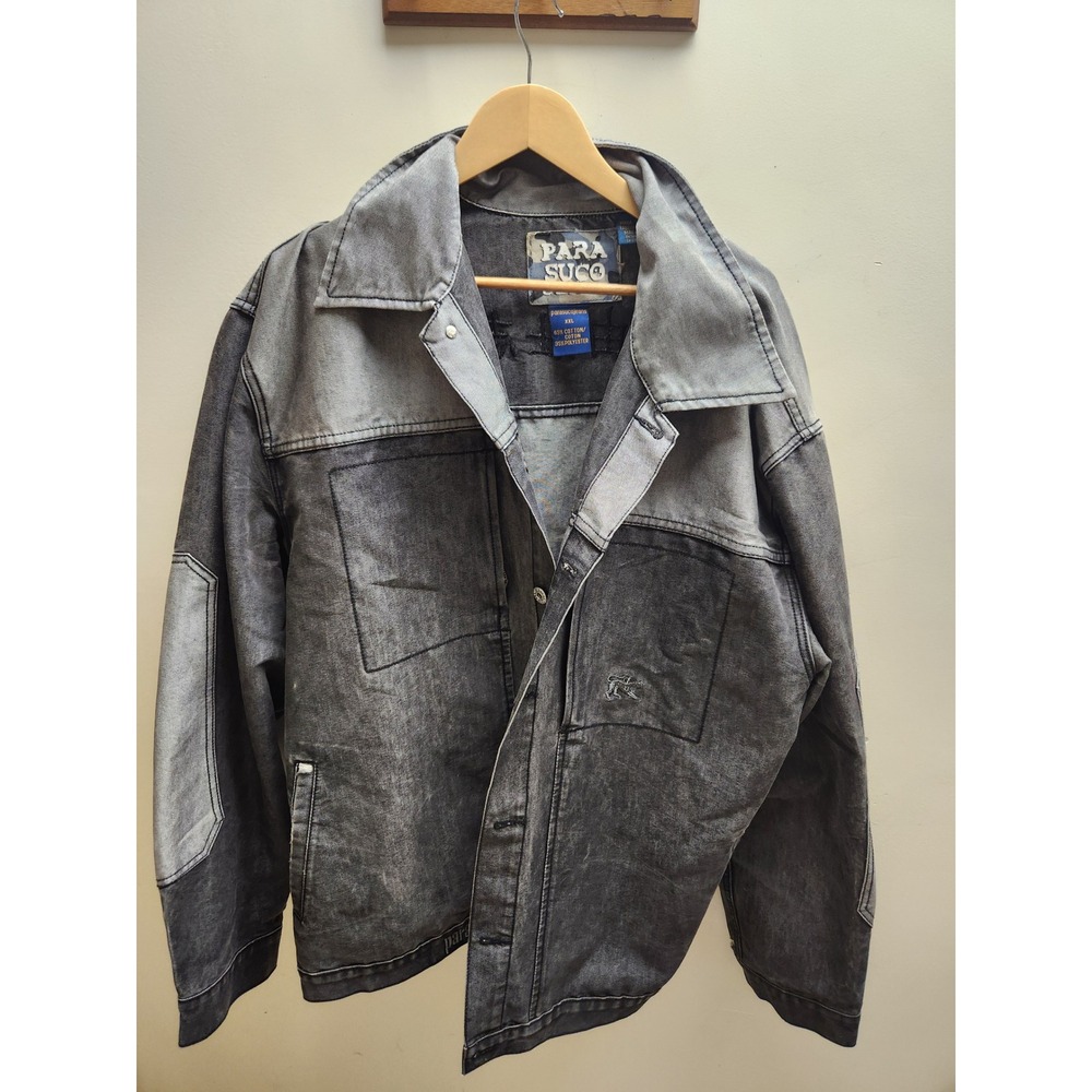 PARA SUCO Mens Denim Jacket XXL Gray Wash Lion Embroidery Streetwear‎